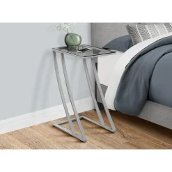 Accent table - silver metal with tempered glass - Monarch