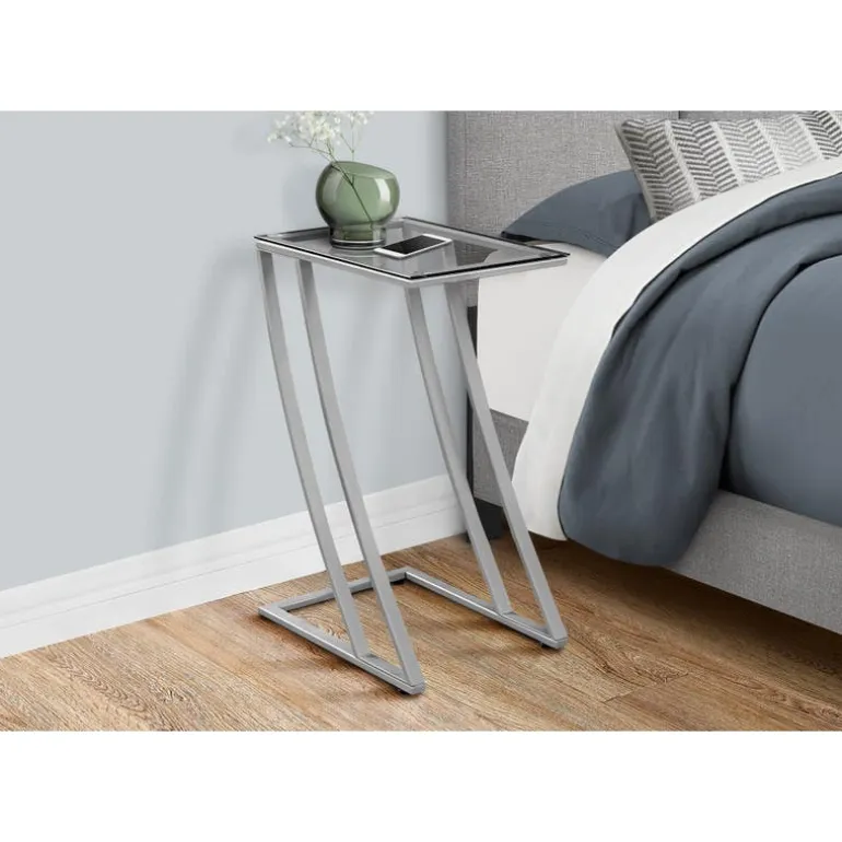Accent table - silver metal with tempered glass - Monarch