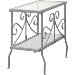 Accent table - silver metal with tempered glass - Monarch