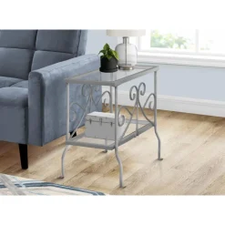 Accent table - silver metal with tempered glass - Monarch
