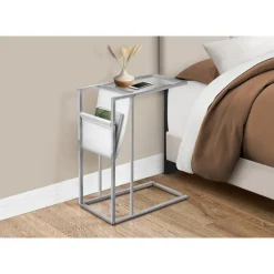 Accent table - white / chrome metal with a magazine rack - Monarch
