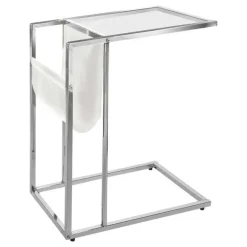 Accent table - white / chrome metal with a magazine rack - Monarch
