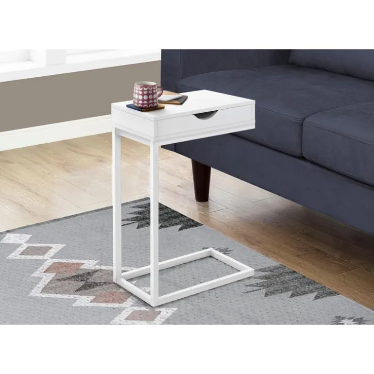 Accent table - white / white metal with a drawer - Monarch