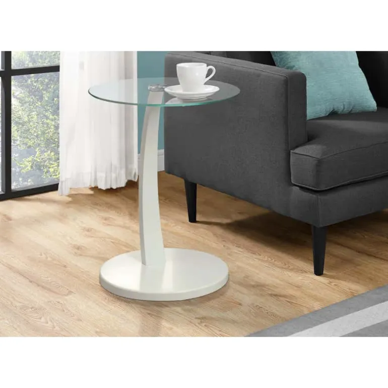 Accent table - white bentwood with tempered glass - Monarch