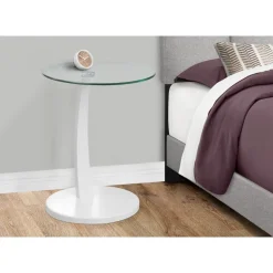 Accent table - white bentwood with tempered glass - Monarch