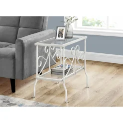 Accent table - white metal with tempered glass - Monarch