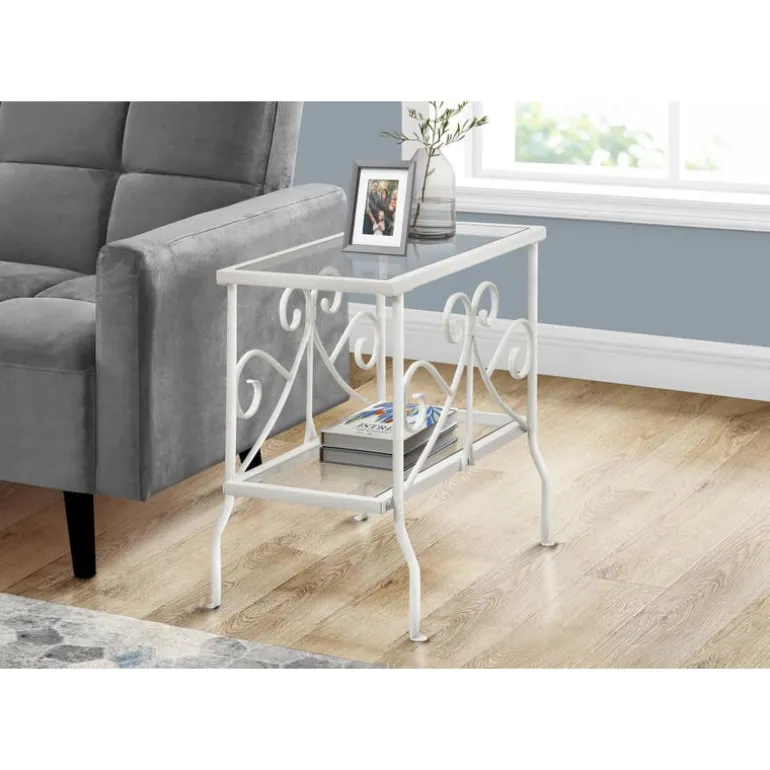 Accent table - white metal with tempered glass - Monarch