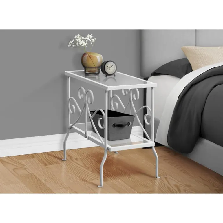 Accent table - white metal with tempered glass - Monarch