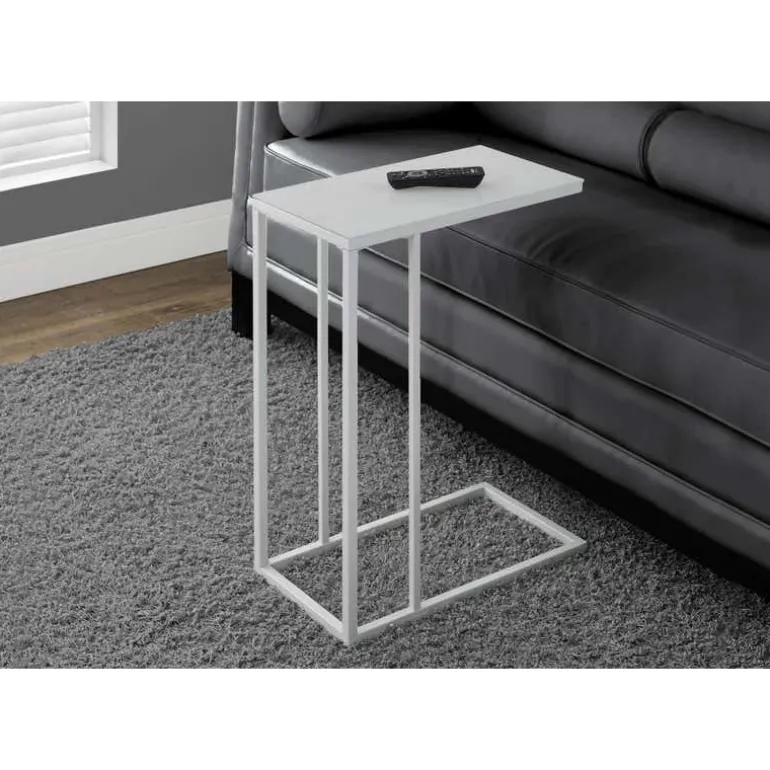 Accent table - white metal with frosted tempered glass - Monarch