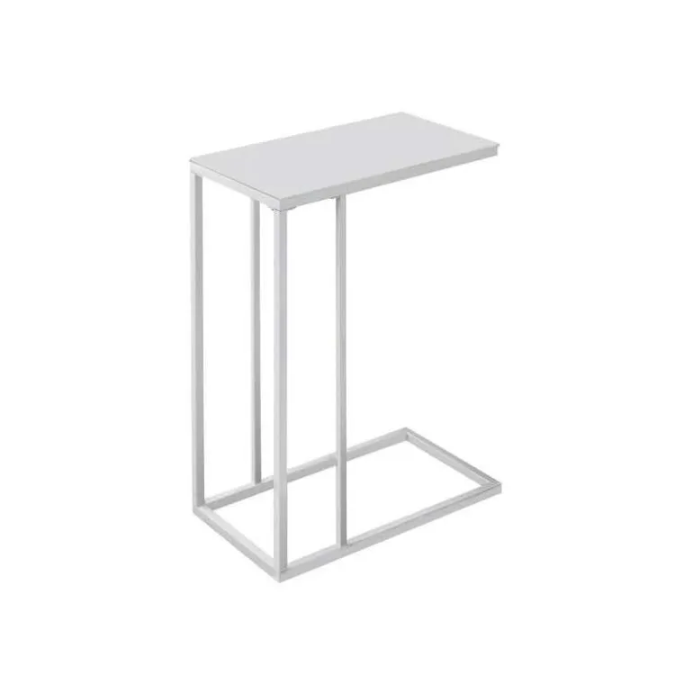 Accent table - white metal with frosted tempered glass - Monarch
