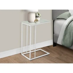 Accent table - white metal with frosted tempered glass - Monarch