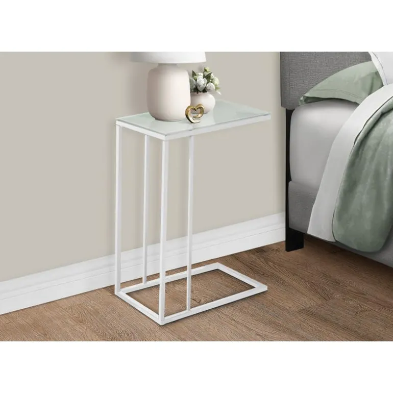 Accent table - white metal with frosted tempered glass - Monarch