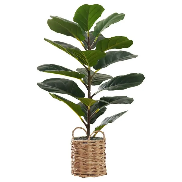 Artificial plant - 28"h / indoor fiddle / 8" woven basket