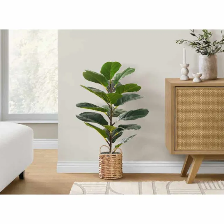Artificial plant - 28"h / indoor fiddle / 8" woven basket