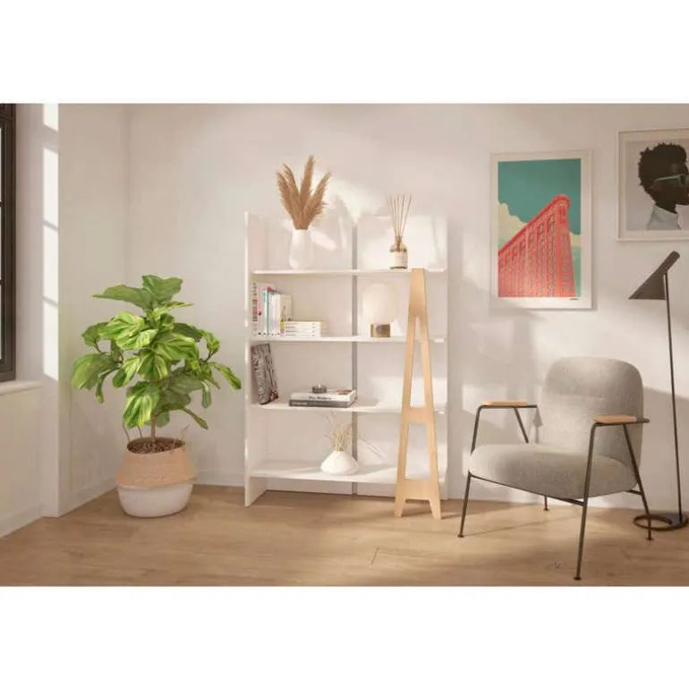 Atypik Bookcase, White And Plywood - Nexera