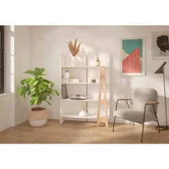 Atypik Bookcase, White And Plywood - Nexera