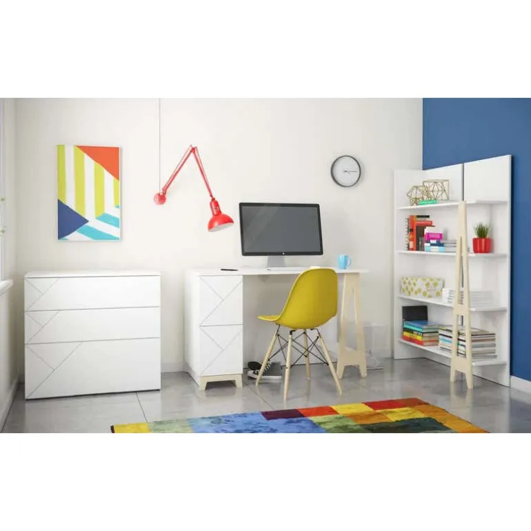 Atypik Bookcase, White And Plywood - Nexera