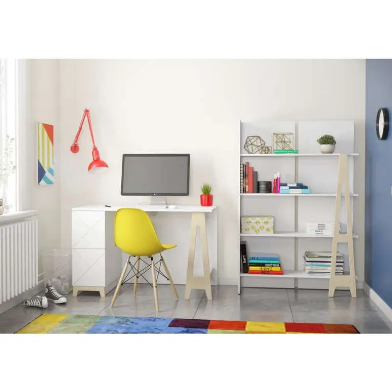 Atypik Bookcase, White And Plywood - Nexera