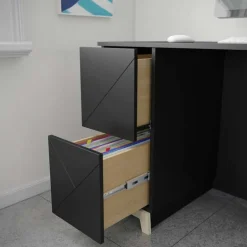 Atypik 2-Drawer Desk, Black And Plywood - Nexera