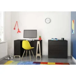 Atypik 2-Drawer Desk, Black And Plywood - Nexera