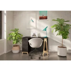 Atypik 2-Drawer Desk, Black And Plywood - Nexera