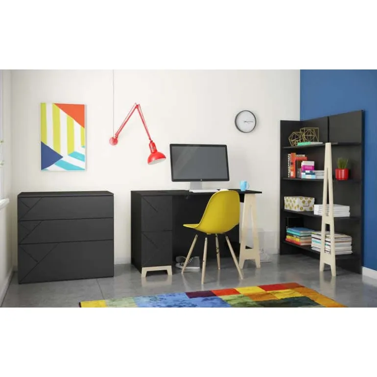 Atypik 2-Drawer Desk, Black And Plywood - Nexera