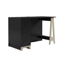 Atypik 2-Drawer Desk, Black And Plywood - Nexera