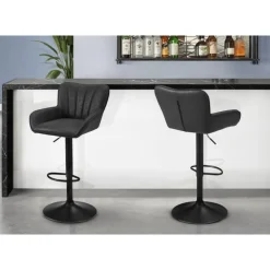 Bar Stools (Set of 2) Black Leather Look