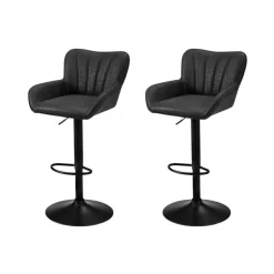 Bar Stools (Set of 2) Black Leather Look