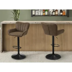Bar Stools (Set of 2) Brown Leather Look