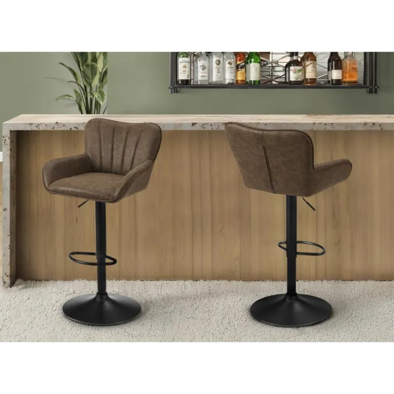 Bar Stools (Set of 2) Brown Leather Look