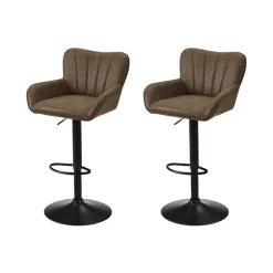 Bar Stools (Set of 2) Brown Leather Look