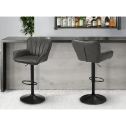 Bar Stools (Set of 2) Grey Leather Look