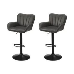 Bar Stools (Set of 2) Grey Leather Look