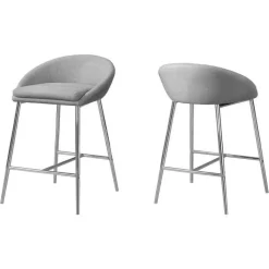Barstool - 2pcs / grey fabric / chrome / counter height