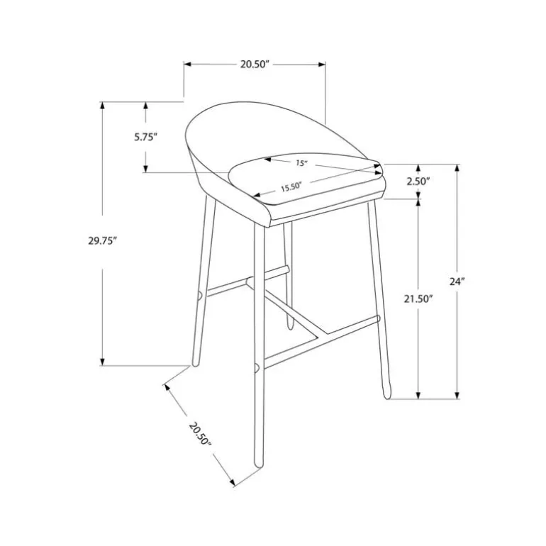 Barstool - 2pcs / grey fabric / chrome / counter height
