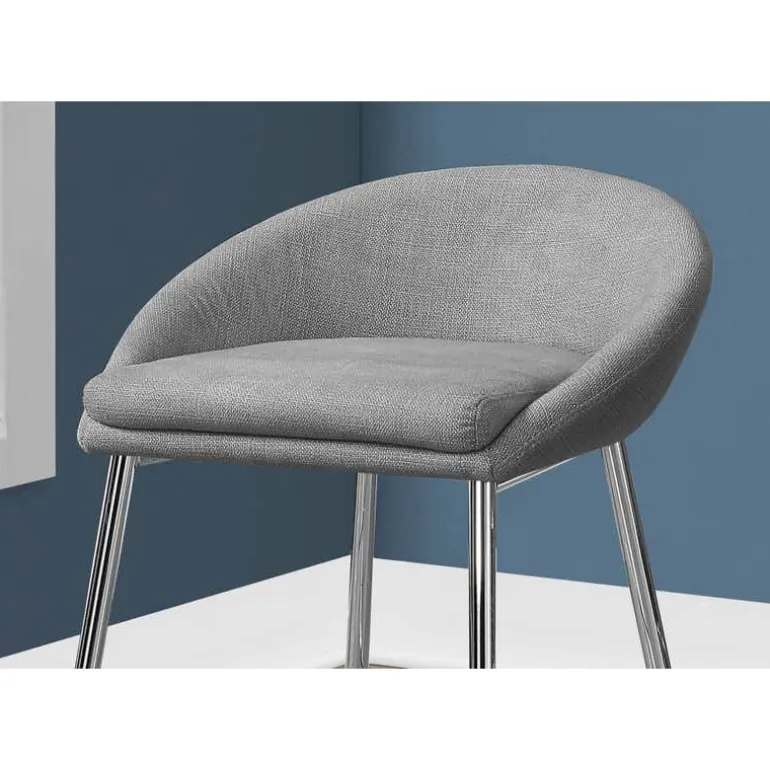 Barstool - 2pcs / grey fabric / chrome / counter height