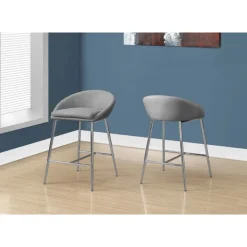 Barstool - 2pcs / grey fabric / chrome / counter height