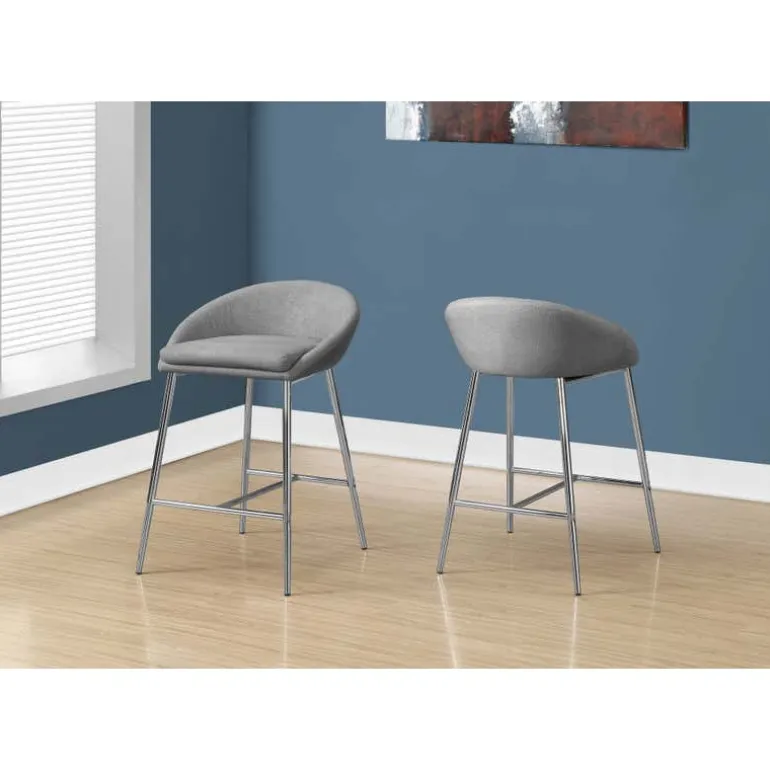 Barstool - 2pcs / grey fabric / chrome / counter height