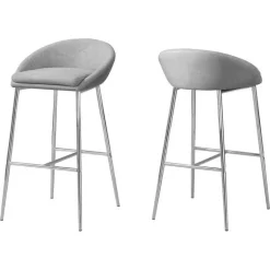 Barstool - 2pcs / grey fabric / chrome base / bar height