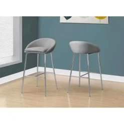 Barstool - 2pcs / grey fabric / chrome base / bar height