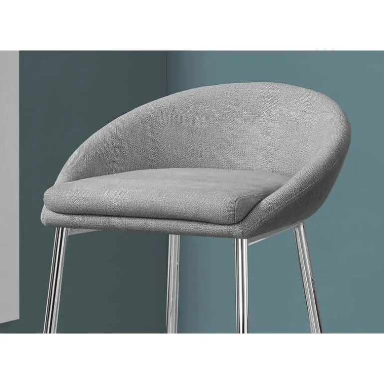 Barstool - 2pcs / grey fabric / chrome base / bar height