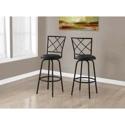 Barstool - 2pcs / swivel / black /black leather-look seat