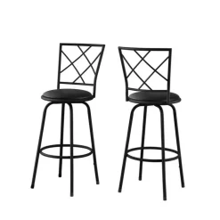 Barstool - 2pcs / swivel / black /black leather-look seat