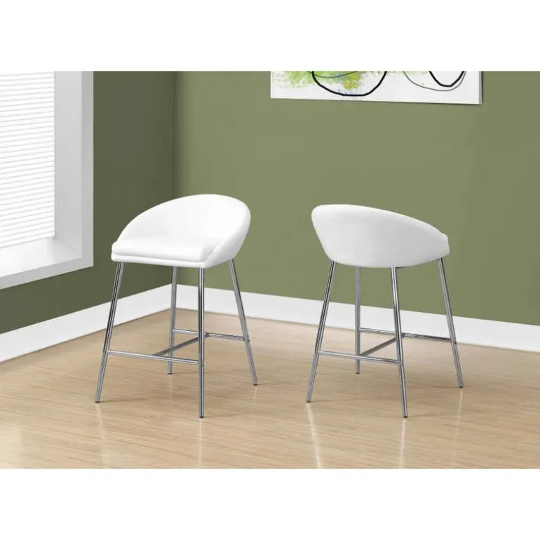 Barstool - 2pcs / white / chrome base / counter height