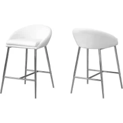 Barstool - 2pcs / white / chrome base / counter height