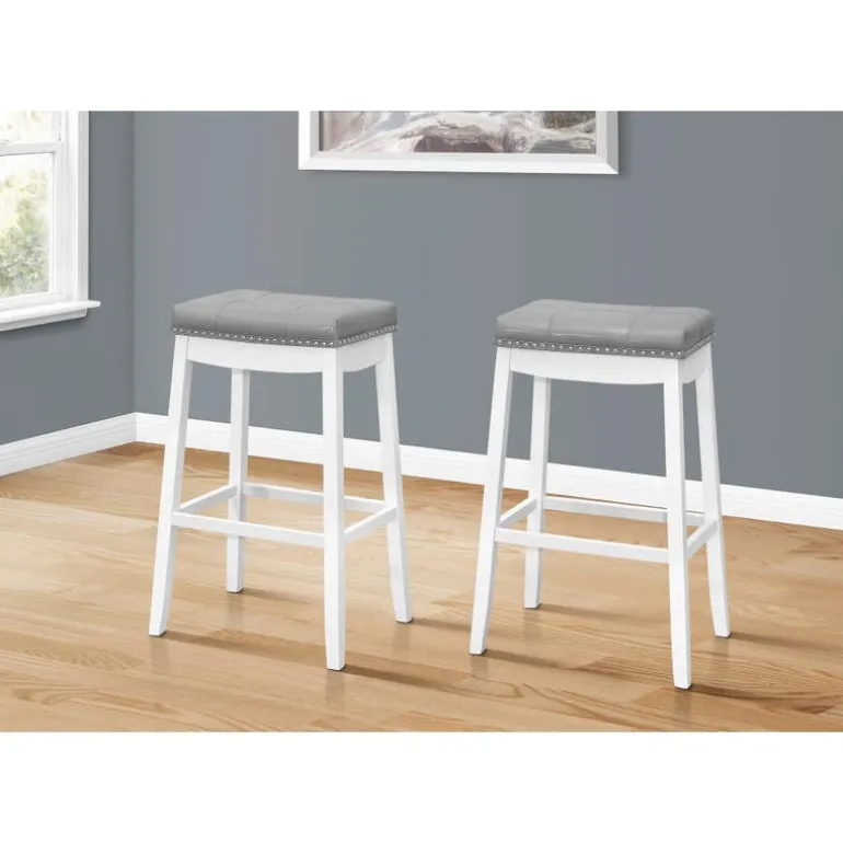 Barstool - set of 2 / tufted / nailhead trim / upholstered / bar height - 29"