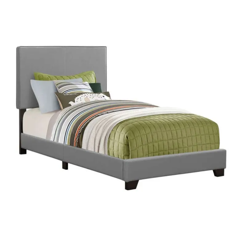 Bed - twin size / grey leather-look - Monarch