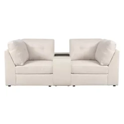 Beige Modular Loveseat with Console - 3 pcs