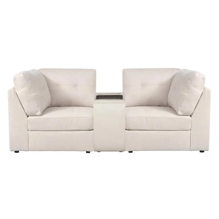 Beige Modular Loveseat with Console - 3 pcs